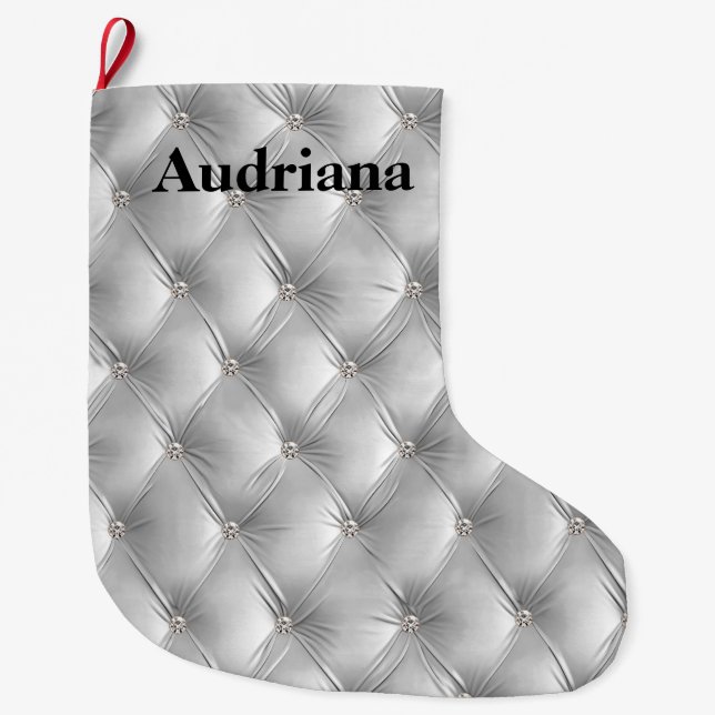 Warm Soft Grey Faux Velvet Large Christmas Stocking (Front)