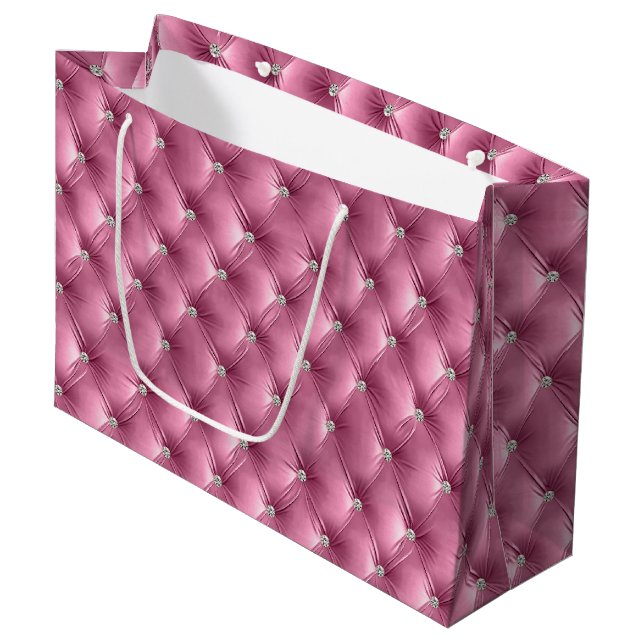 Warm Soft Pink Chic Faux Velvet Large Gift Bag (Front Angled)