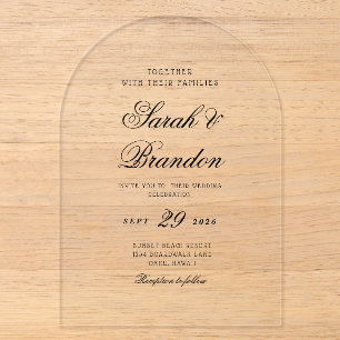 Warm Solid Colour Minimalist Script Wedding Acrylic Invitations