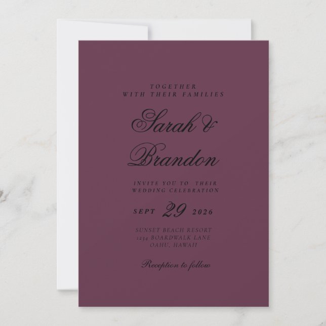 Warm Solid Colour Minimalist Script Wedding Invitation (Front)
