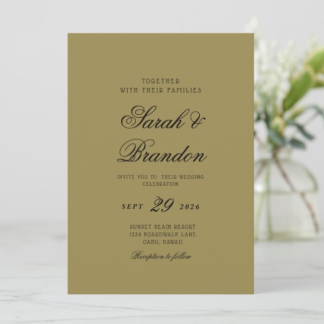 Warm Solid Colour Minimalist Script Wedding Invitation (Creator Uploaded)
