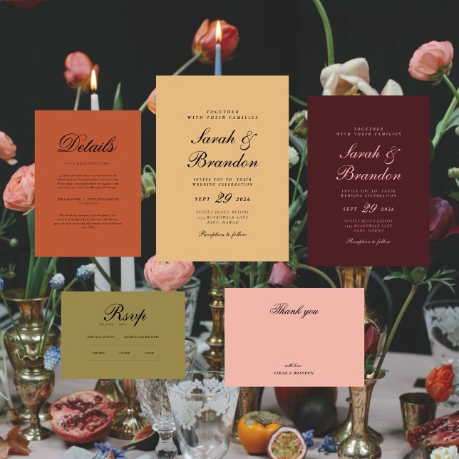 Warm Solid Colour Minimalist Script Wedding  Invitation (Creator Uploaded)