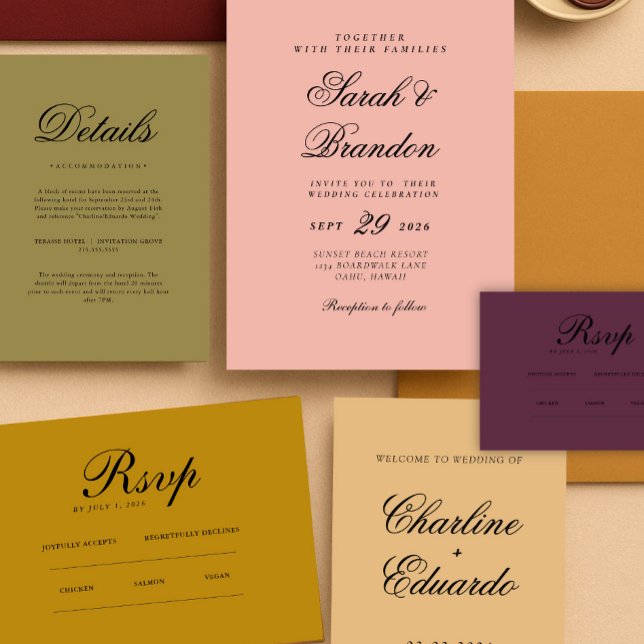 Warm Solid Colour Minimalist Script Wedding Invitation (Creator Uploaded)