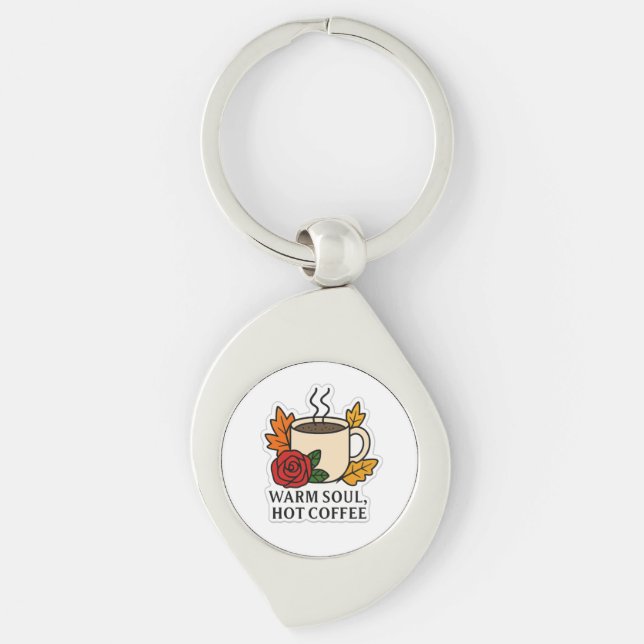 Warm Soul, Hot Coffee – Autumn Sticker Key Ring (Front)