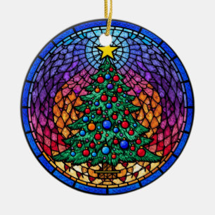 Warm Stained Glass Reindeer Portrait Ceramic Tree Decoration