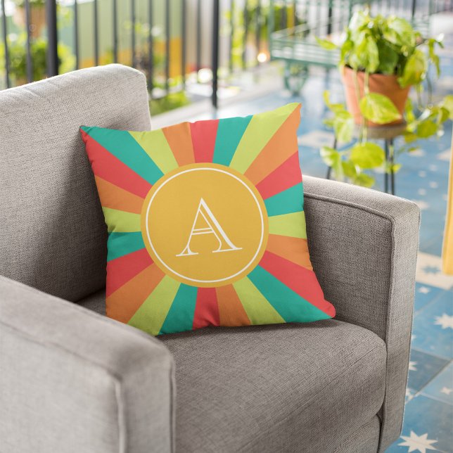 Warm Summer Personalised Monogram Name Colour Whee Cushion (Creator Uploaded)