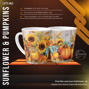 Warm Sunflowers and Pumpkins Latte Mug