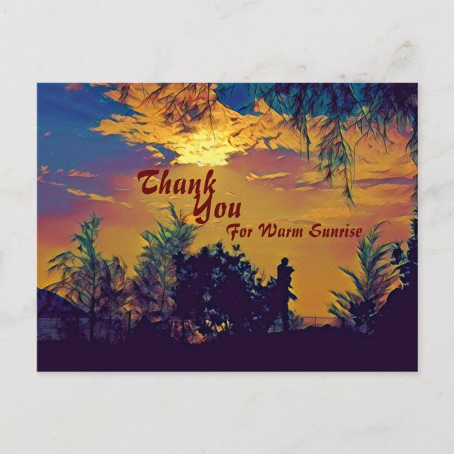  Warm Sunrise Watercolor Scenery Trees Thank You  Postcard (Front)