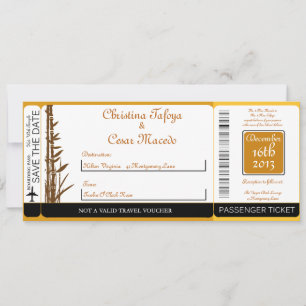 Warm Sunset Boarding Pass Wedding Invitation