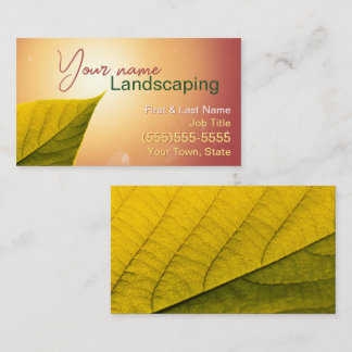 Warm Sunset with Realistic Leaf Landscaping Business Card