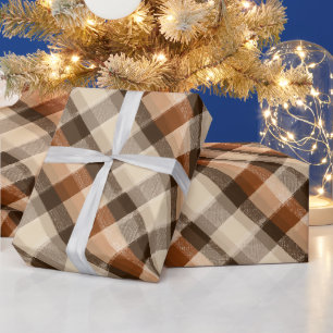 Warm Tan Brown Cabin Check Oak Plaid Pattern Wrapping Paper