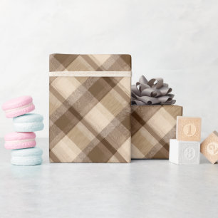 Warm Tan Brown Cabin Check Oak Plaid Pattern Wrapping Paper