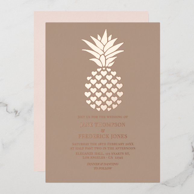 Warm Taupe & Rose Gold Tropical Pineapple Wedding (Front/Back)