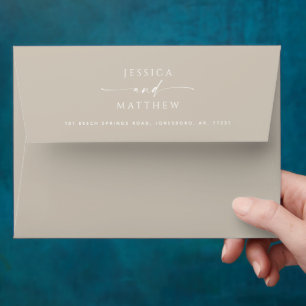 Warm Taupe Wedding   Elegant Script Minimalist Envelope