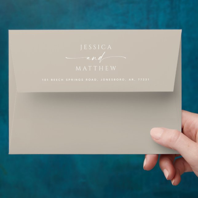 Warm Taupe Wedding | Elegant Script Minimalist Envelope (Hand)