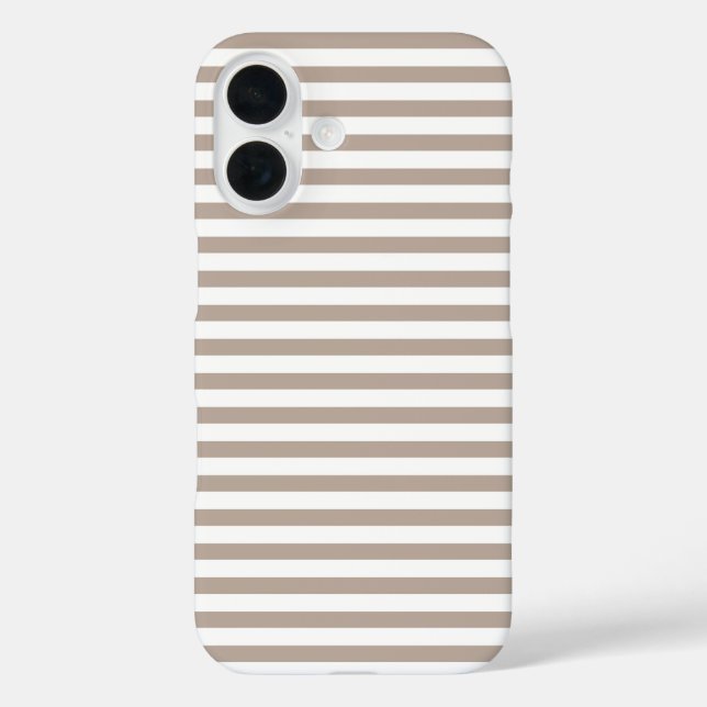 Warm Taupe & White Cute Horizontal Striped Case-Mate iPhone Case (Back)