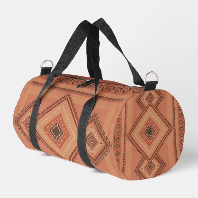 Warm Teracotta Moroccan Tribal Surface Pattern Duffle Bag (Left Corner)