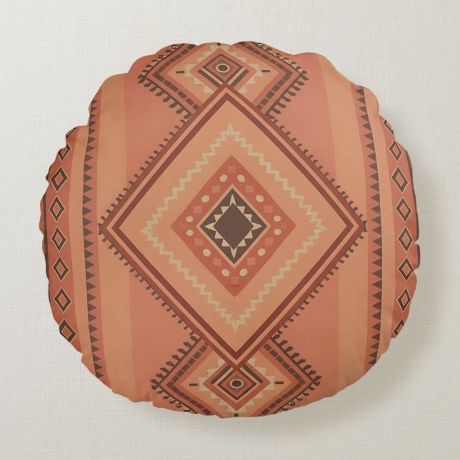 Warm Teracotta Moroccan Tribal Surface Pattern Round Cushion (Front)