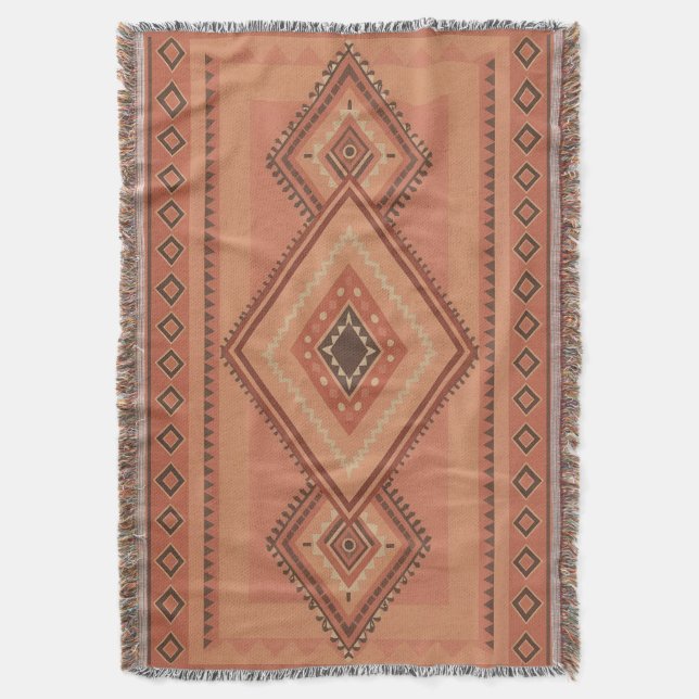 Warm Teracotta Moroccan Tribal Surface Pattern Throw Blanket (Front Vertical)