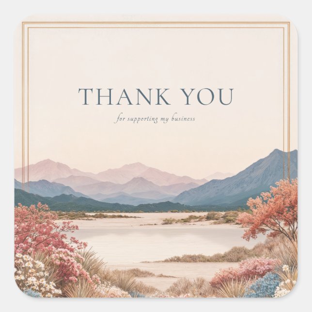 Warm Terracotta and Blue Landscape Thank You Square Sticker (Front)