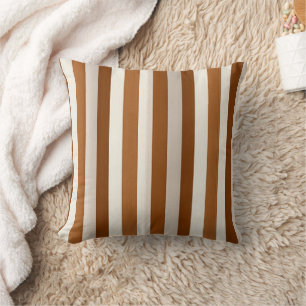 Warm Terracotta and Cream Vertical Stripe Cushion