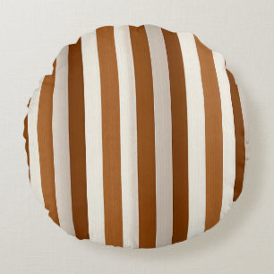 Warm Terracotta and Cream Vertical Stripe Round Cushion