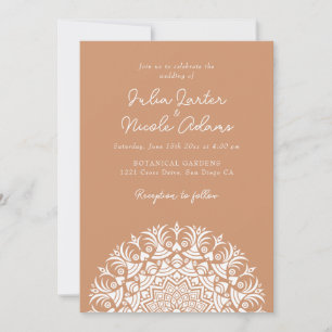 Warm Terracotta Beige Abstract Mandala Wedding Invitation