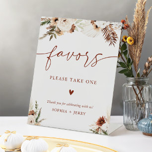 Warm Terracotta Earthy Boho Floral Favours Wedding Pedestal Sign