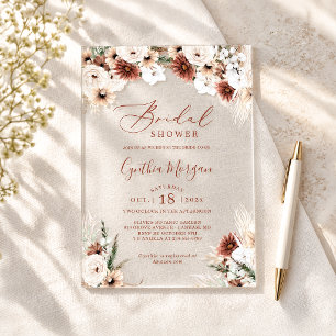 Warm Terracotta Fall Boho Floral Bridal Shower Acrylic Invitations