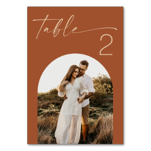 Warm Terracotta Fall Wedding   Sienna Modern Photo Table Number