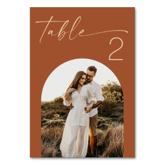 Warm Terracotta Fall Wedding | Sienna Modern Photo Table Number