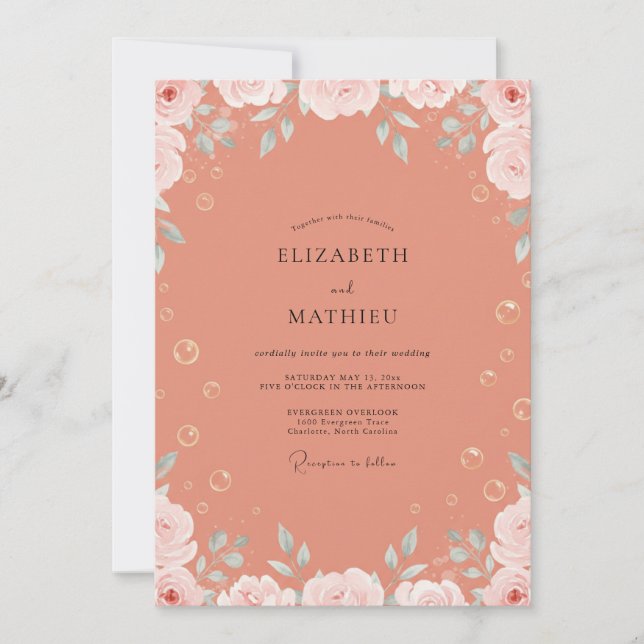 Warm Terracotta Leafy Wedding Invitation (Front)
