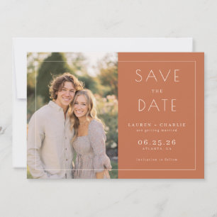 Warm Terracotta Minimalist Photo Save The Date