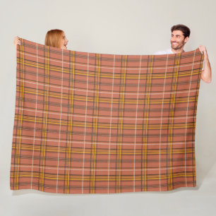 Warm Terracotta Mustard Plaid Aesthetic Fleece Blanket