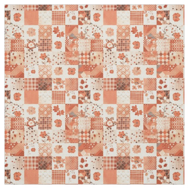 Warm Terracotta Patchwork Fall Autumn Quilt Fabric (Swatch)
