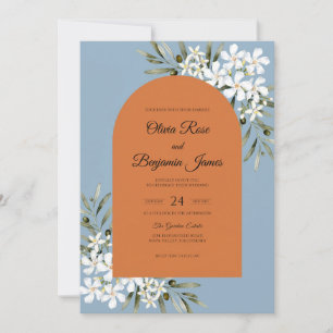 Warm Terracotta Steel Blossom Wedding Invitation