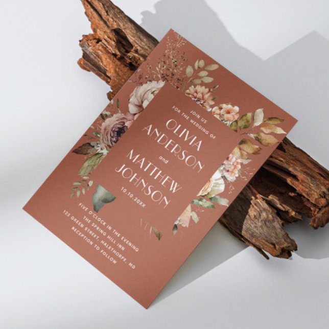 Warm Terracotta Wedding | Elegant Floral Boho QR Invitation (Creator Uploaded)