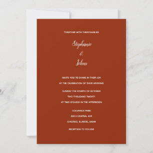 Warm Terracotta White Classic Colourful Wedding Invitation