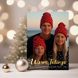 warm tidings gold lettering Christmas Foil Holiday Card