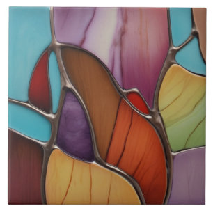 Warm Tone Faux Stained Glass Mosaic Abstract Art Tile