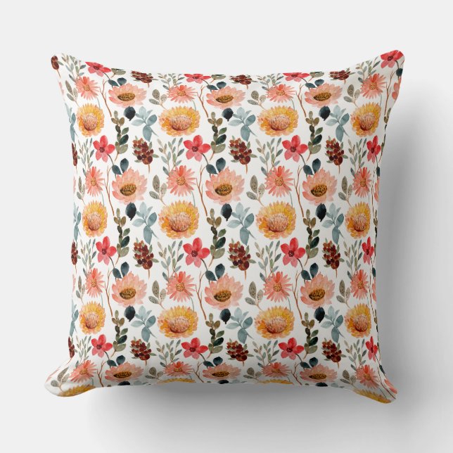 Warm Tone Floral Repeat Pattern Art Cushion (Front)