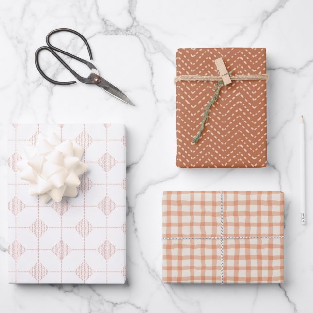 Warm tone geometric marks wrapping paper sheet (Front)