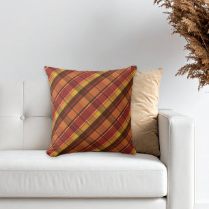 Warm Tones Autumn Colours Plaid Pattern Cushion