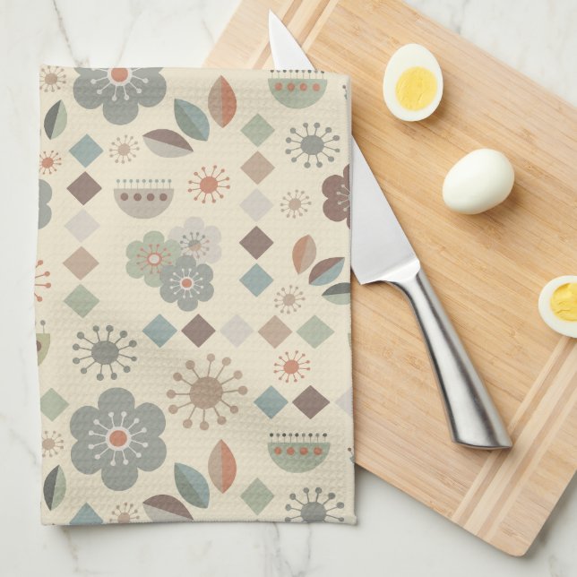 Warm Tones Nature Mid Century Modern Tea Towel (Quarter Fold)