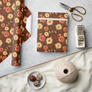 Warm Tones Sunflower Watercolor Pattern Wrapping Paper