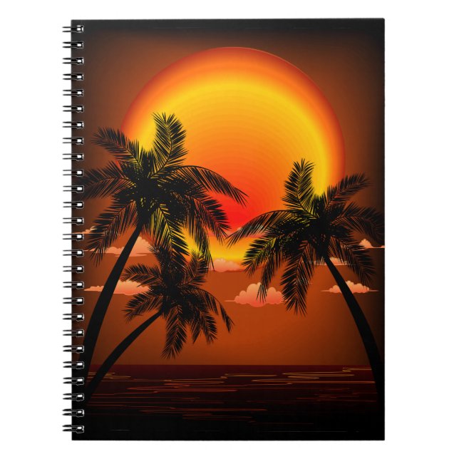 Warm Topical Sunset and Palm Trees Notebook (Front)