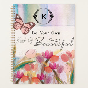 Warm Tulips and Butterfly Quote,Custom Monogram  Planner