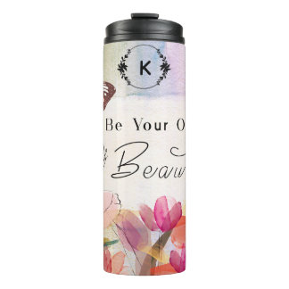 Warm Tulips and Butterfly Quote,Custom Monogram Thermal Tumbler