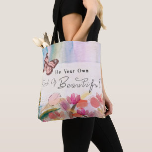 Warm Tulips and Butterfly Quote,Custom Monogram  Tote Bag