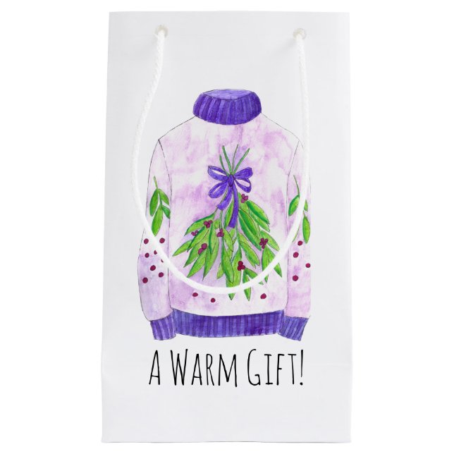 Warm Ugly Christmas Sweater Small Gift Bag (Front)